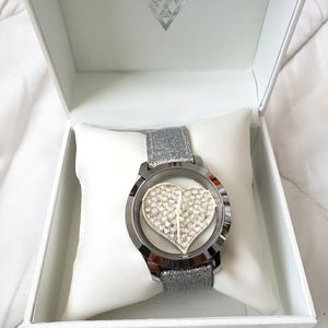 Guess Silver Crystal Heart Watch
